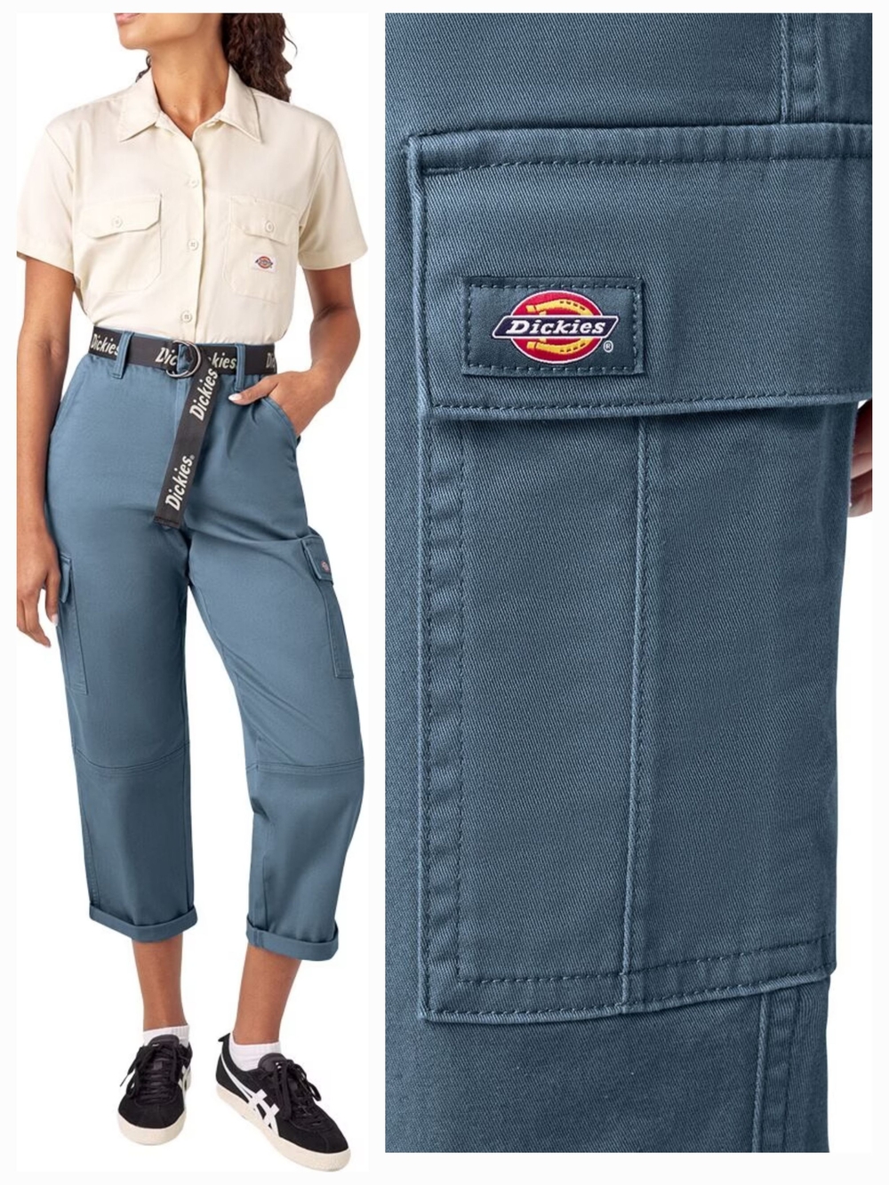Dickies Blue Crop Cargo Pants W/removable Belt Sz 24r 24 nwt